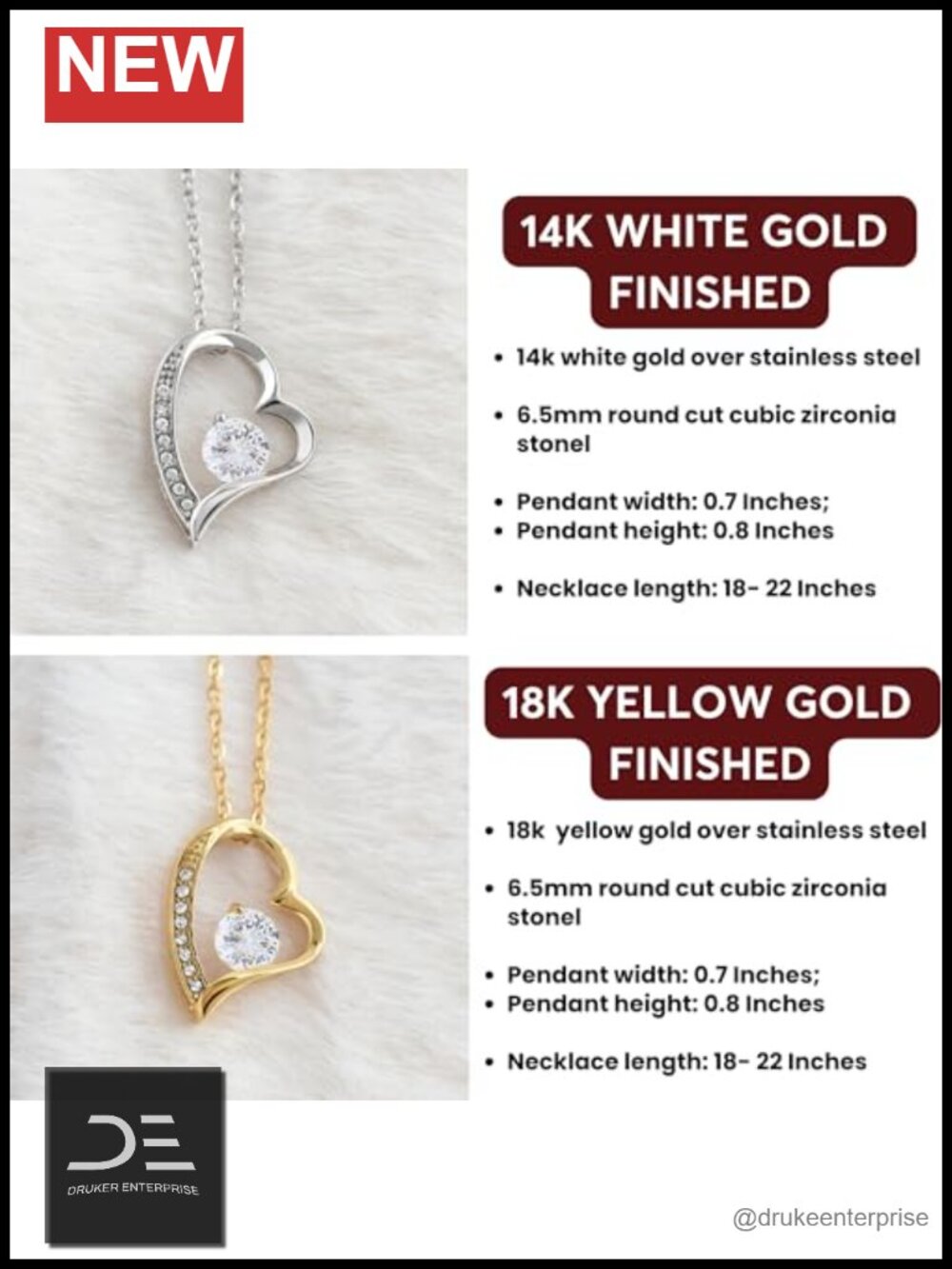 Heart Pendant Necklace Stainless Steel 18K Yellow Gold Finish Gift for Wife - Picture 5 of 6